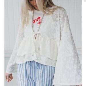 Three Bird Nest White Lace Top